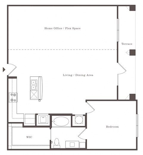 Floor plan for 1 bed, 1 bath, 1158 sqft